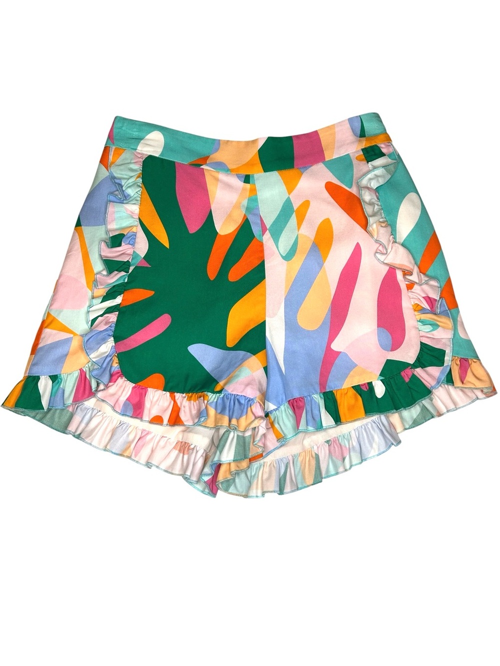 Crosby by Mollie Burch Abstract Tropical Floral Ruffle Shorts Women Small S